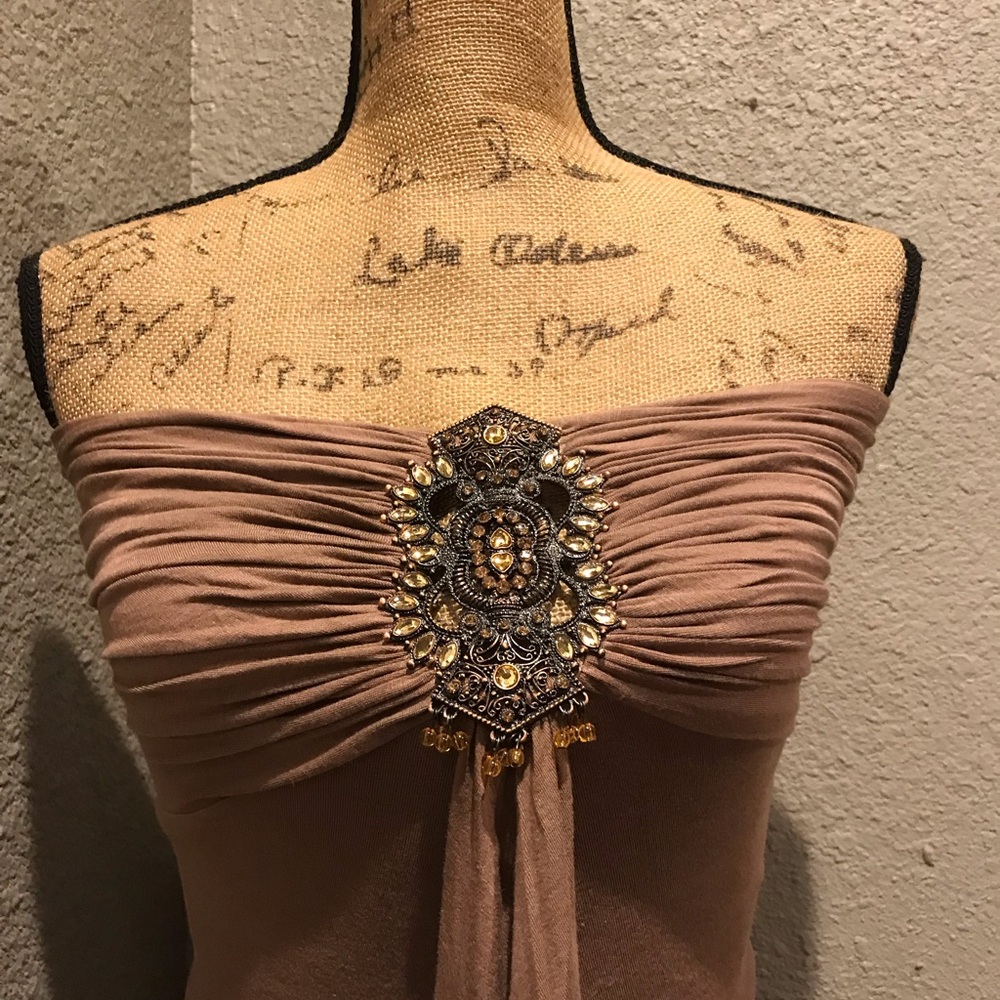 Sky Strapless Tan Dress with Embellishment - Picture 3 of 10